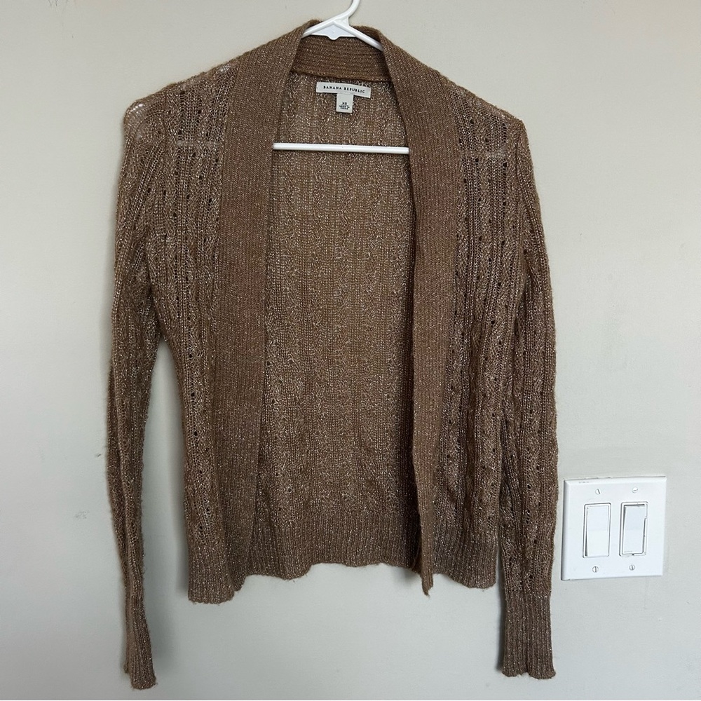Banana Republic Mohair Cardigan with metallic gold tread.  Size XS